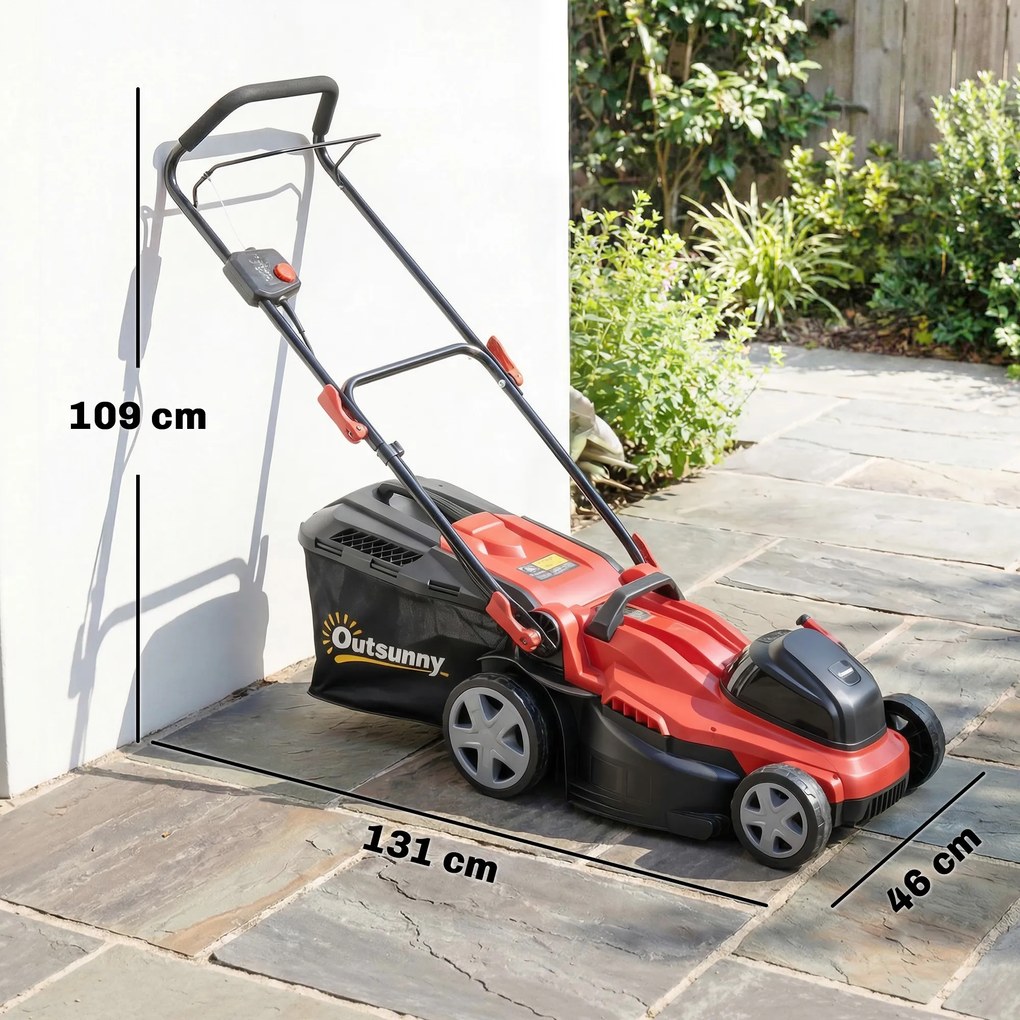 Outsunny Mașină de tuns iarbă electrică 800 W cu lățime de tăiere 40 cm, coș 45L, afișaj baterie, protecție la suprasarcină, 7 trepte de tăiere | Aosom Romania