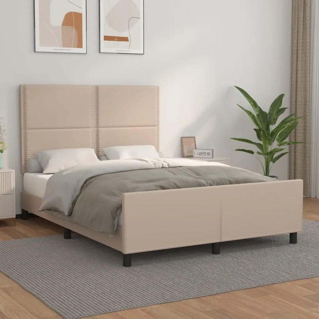 3125517 vidaXL Cadru de pat cu tăblie, cappuccino, 140x200 cm, piele ecologică