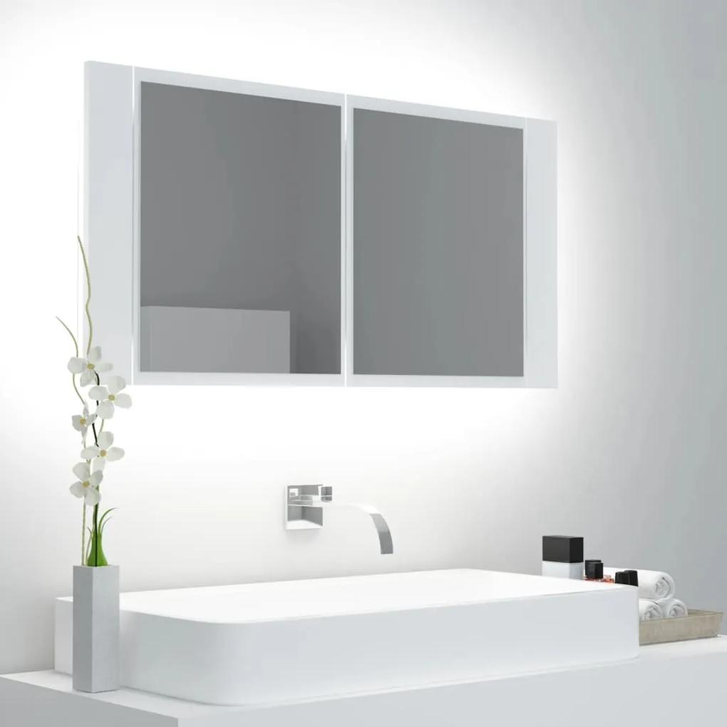 804972 vidaXL Dulap de baie cu oglindă și LED, alb, 90x12x45 cm acril