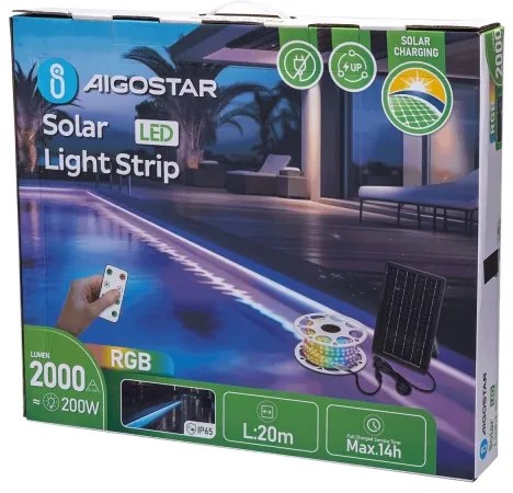 Bandă LED RGB solară dimabilă LED/20W/3,2V 20 m IP65 + telecomandă