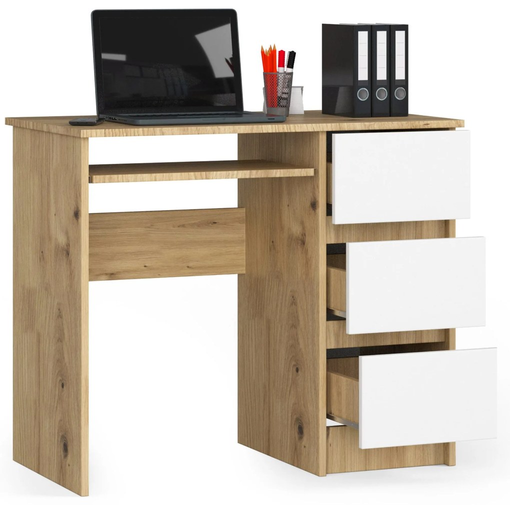 Masă PC Benicio (Stejar artisan + Alb) (D). 1070951