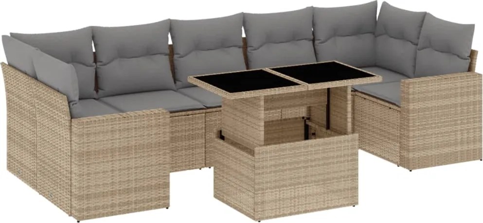vidaXL Set canapele de grădină, 8 piese, cu perne, bej, poliratan