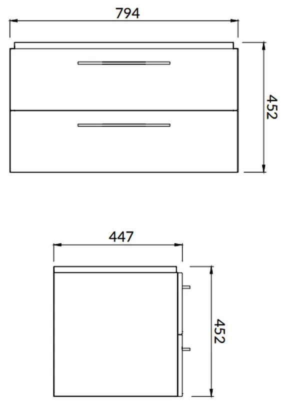 Set dulap baie suspendat Lara 2 sertare cu lavoar Cersanit Mille Slim, 80 cm, Nuc Nuc, 800x450 mm