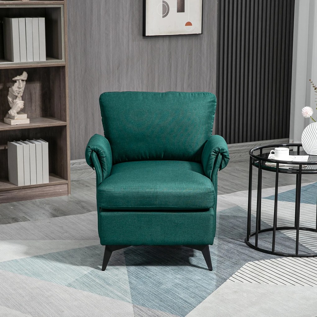 HOMCOM Fotoliu Modern Fotoliu Confortabil pentru Semineu Scaun de Efect din Panza pentru Camera de Zi Dormitor Biroul de Acasa Verde fotoliu pentru oaspeți sufragerie camera de zi dormitor dormitor interior casă | Aosom Romania