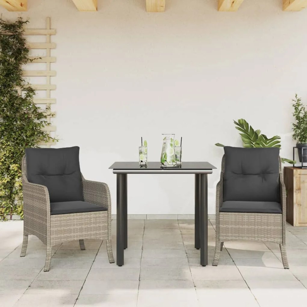 vidaXL Set mobilier de grădină cu perne, 3 piese,gri deschis,poliratan