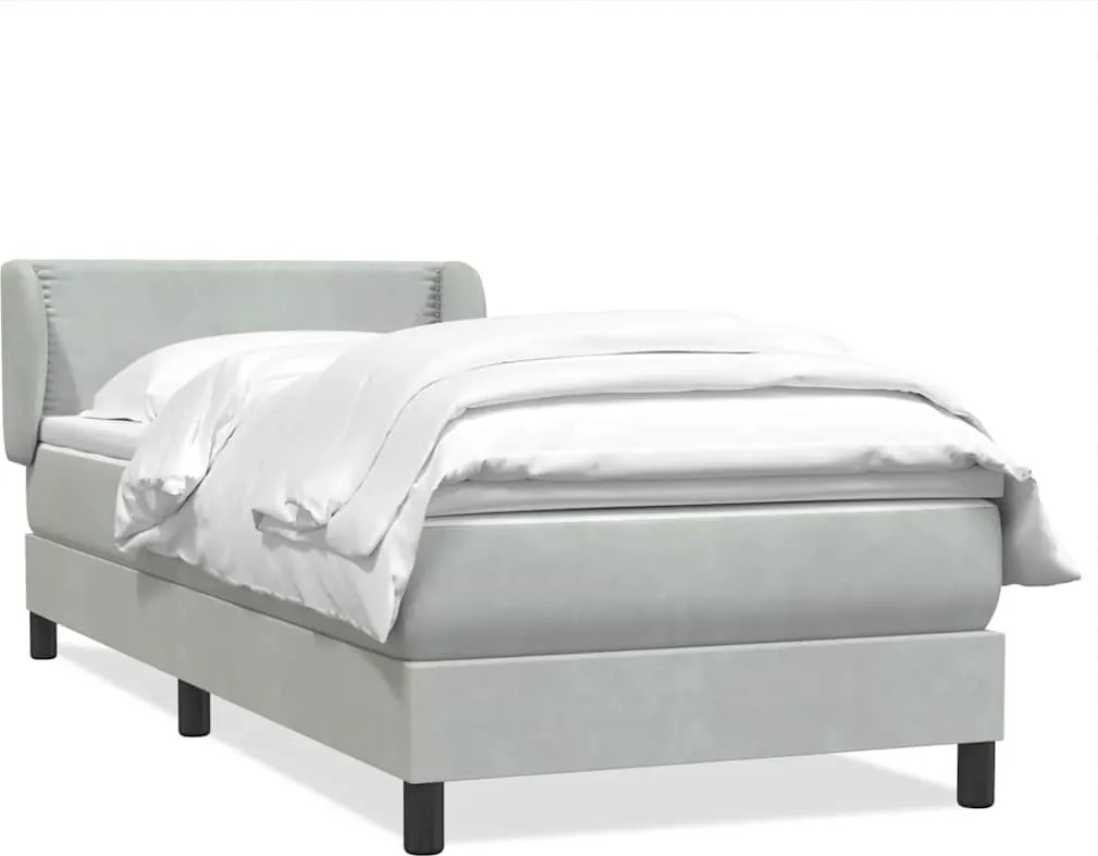 vidaXL Pat box spring cu saltea, gri deschis, 90x220 cm, catifea