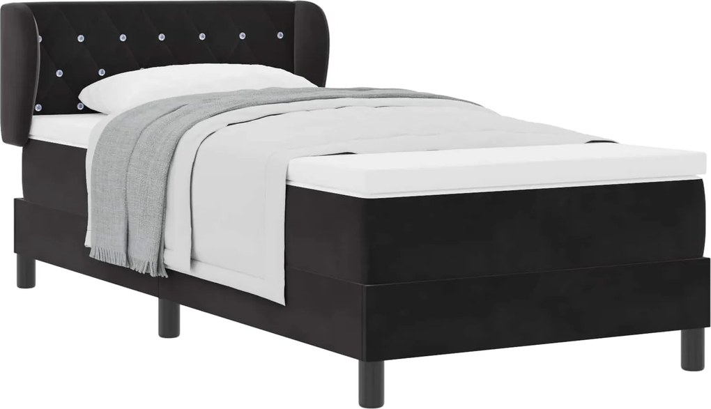 vidaXL Pat cu arcuri cu saltea cu headboard Negru 100 x 200 cm Catifea