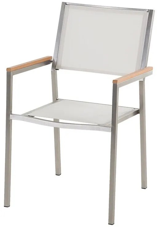 Set de masă pentru grădină Grosso (alb) (blat din sticlă 210x100 cm) (scaune albe). 1011752