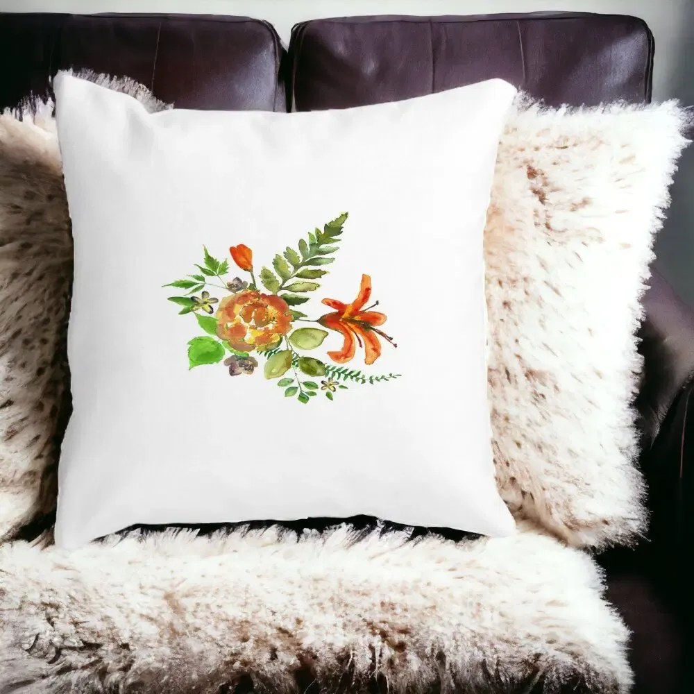 Perna Decorativa Patrata Florale, 40x40 cm, Alba Mata, Husa Detasabila, Perna Inclusa, BEKZ®
