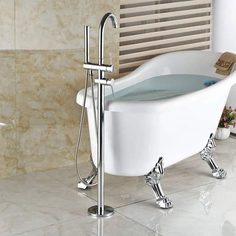 Baterie de Podea cu Cadru Rotund și Finisaj Cromat – Design modern și funcțional pentru un băi elegantă și rafinată.