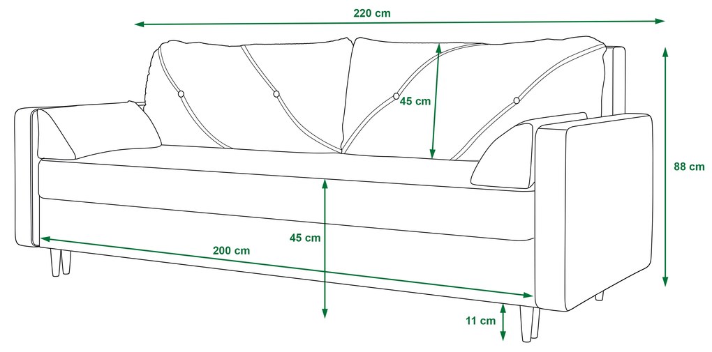 Supermobel Canapea ASTRA, 220x88x85, cosmic 160