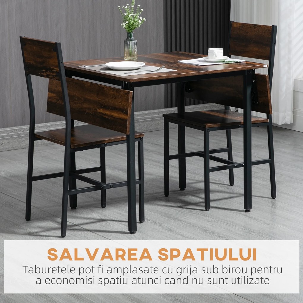 Set de 3 piese HOMCOM, masa cu extensie plianta, 2 scaune | Aosom RO