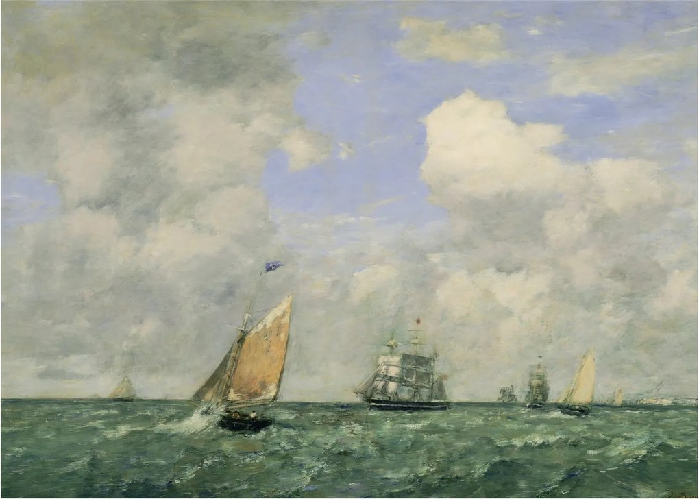 Tablou - Eugène Boudin, Ships and Sailing Boats Leaving Le Havre, reproducere (70x50 cm)