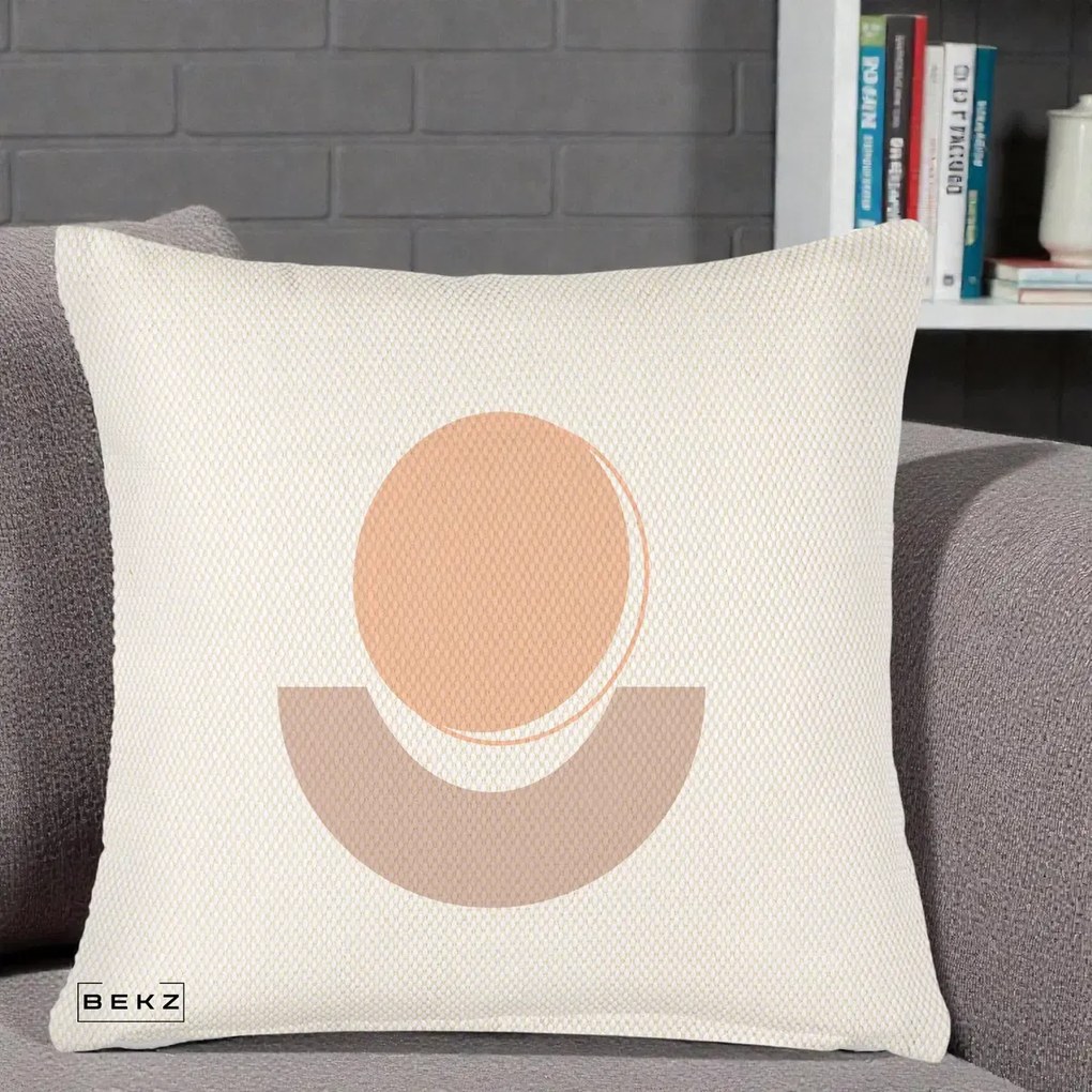 Perna Decorativa Geometric Boho Luna si Disc, 40x40 cm, Crem Reliefat, Husa Detasabila, Perna Inclusa, BEKZ®