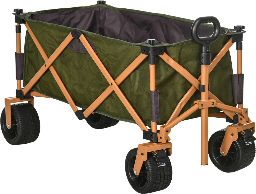 Outsunny Cărucior, pliabil, cu masă pliabilă, cadru din oțel, mâner reglabil, verde, 108 x 55 x 93 cm | Aosom Romania