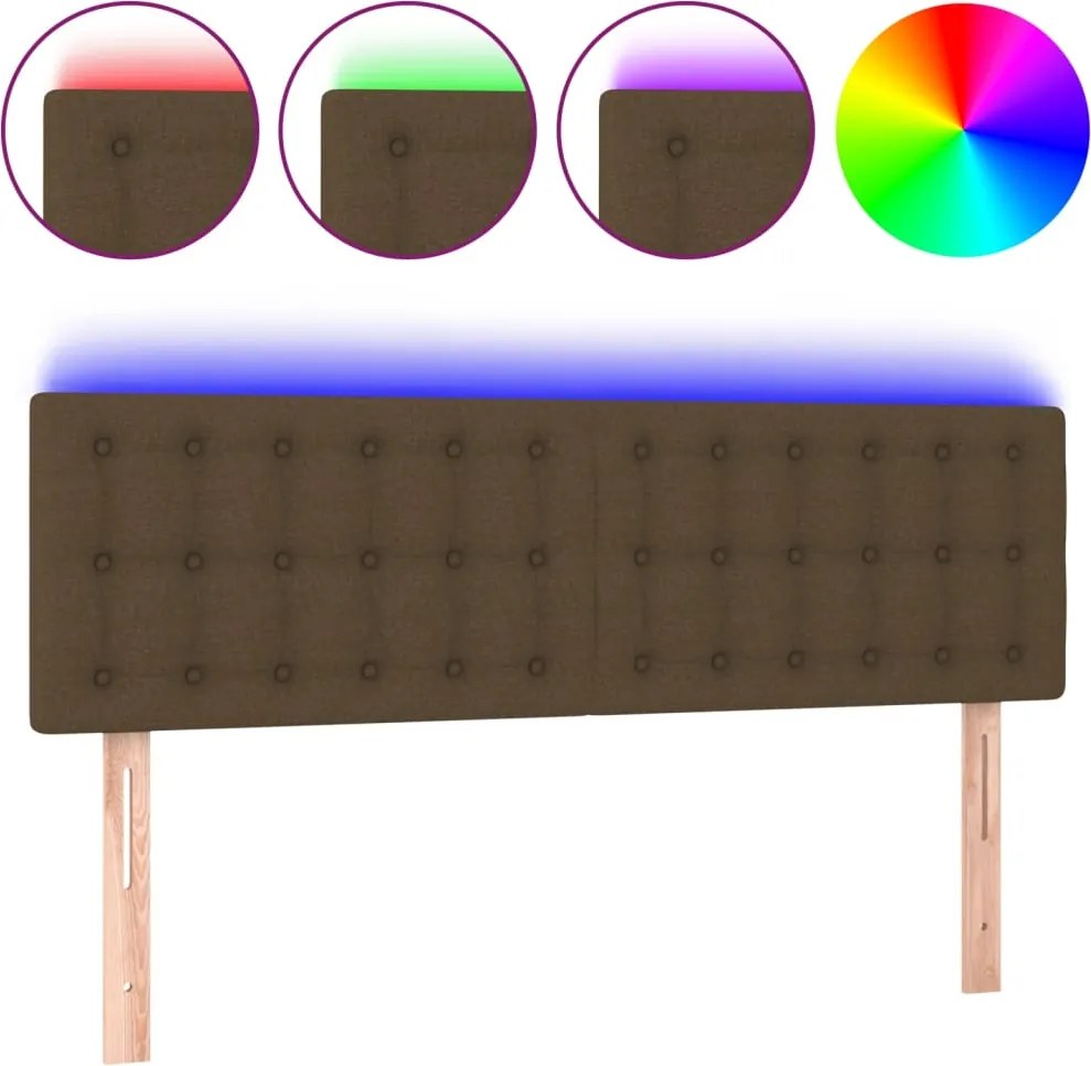 vidaXL Tăblie de pat cu LED, maro închis, 144x5x78/88 cm, textil