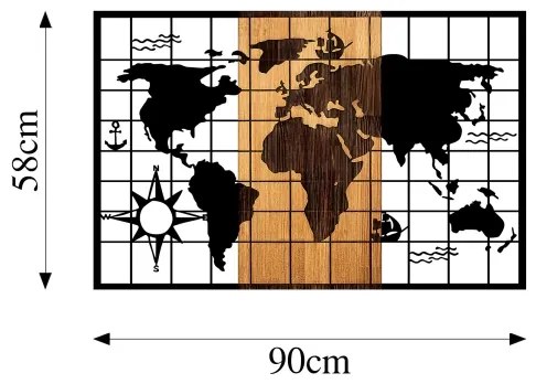 Decorațiune de perete 90x58 cm lemn/metal hartă