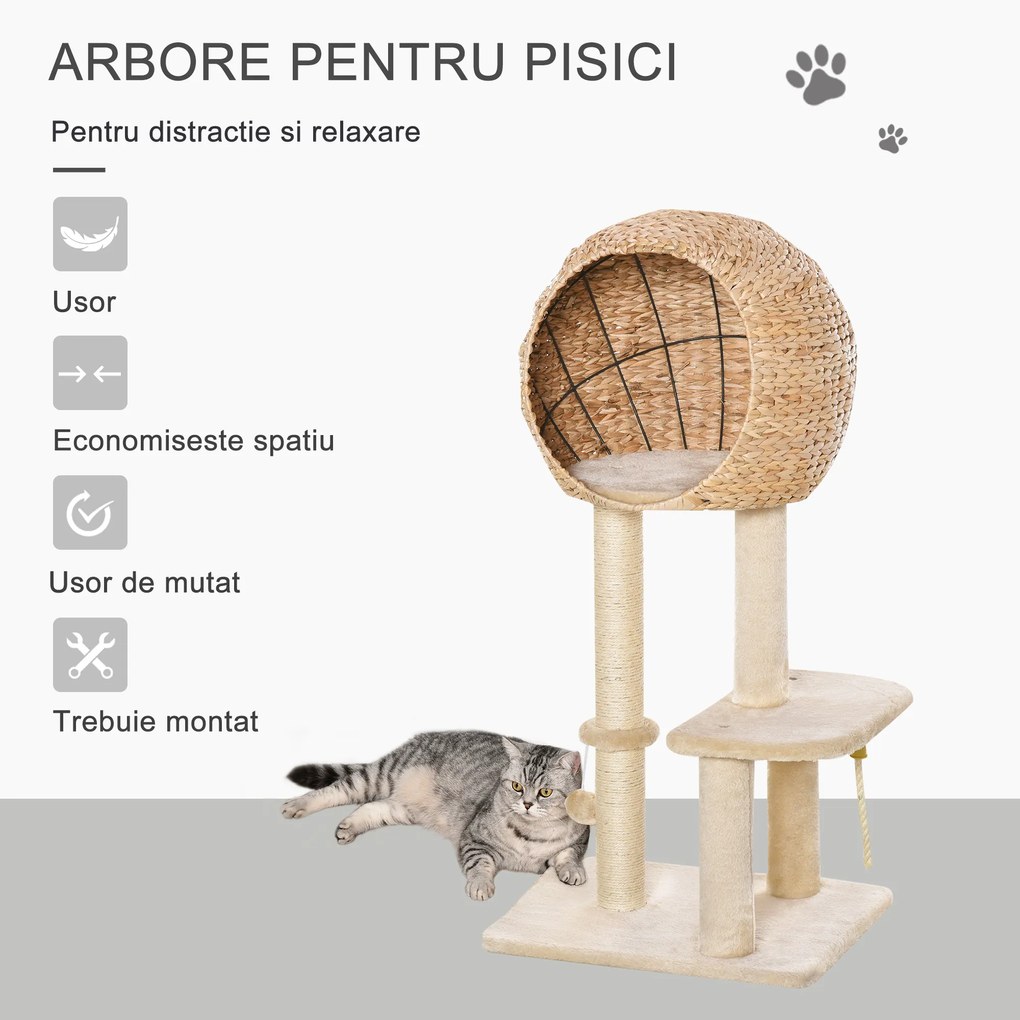 PawHut ansamblu joaca pisici, suport pentru ascutit gheare, bej | AOSOM RO
