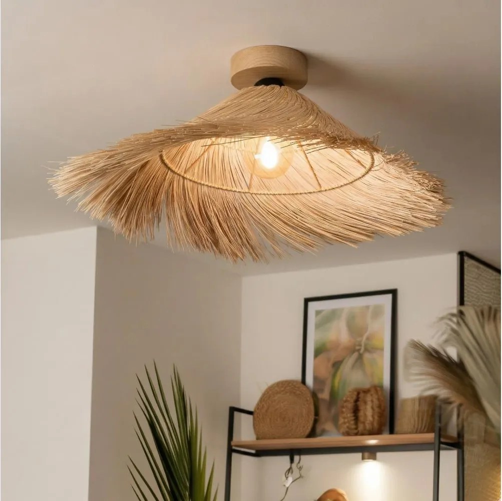 Brilagi - Lustră LED aplicată CERIA BOHO 1xE27/40W/230V Ø 70 cm ratan/stejar