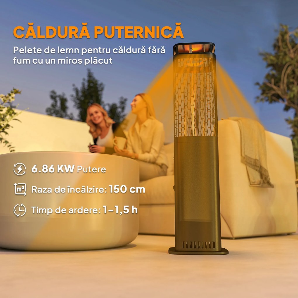 Outsunny Sobă pe Peleți pentru Exterior cu Bază Antiderapantă și Tub de Sticlă și Metal | Aosom Romania