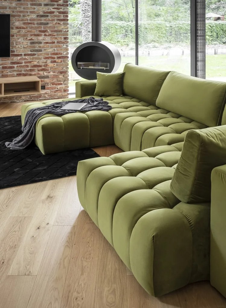 Coltar extensibil stanga 6 locuri ELTAP, LT-33LO, Bonito, 350x175x92 cm, lemn/poliester, verde olive
