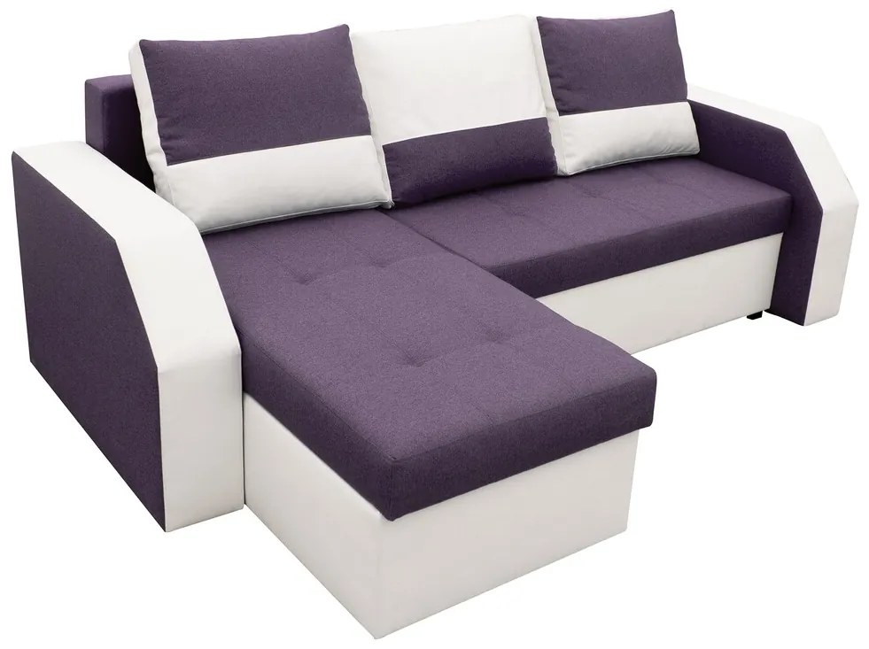 Coltar extensibil Madrid, 226x145x79 cm, 2 lazi depozitare, Reversibil, Alb/ Mov