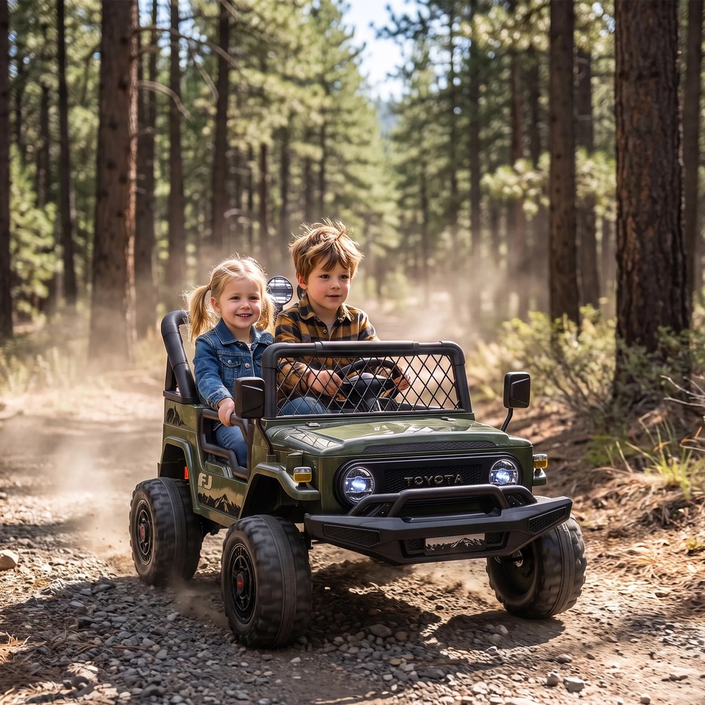 AIYAPLAY Mașină Electrică pentru Copii, Off-Road 24V cu 2 Locuri, Verde Închis | Aosom Romania