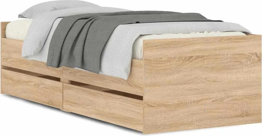 vidaXL Cadru pat cu sertare, stejar sonoma, 75x190 cm, mic single
