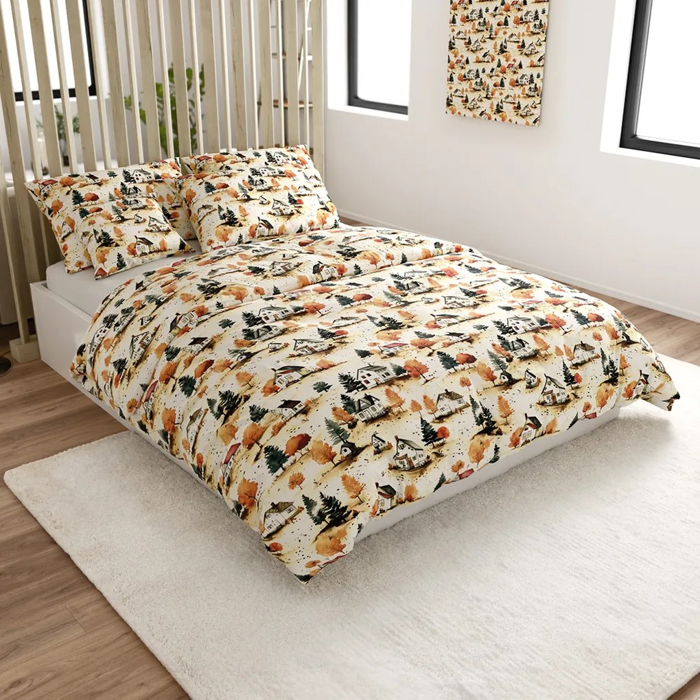 Lenjerie de pat din bumbac AUTUMN VILLAGE colorat Dimensiune lenjerie de pat: 2 buc 70 x 90 cm | 200 x 220 cm