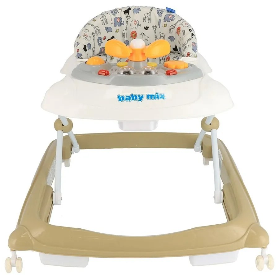 Baby Mix Walker pentru copii cu volan și roți dinsilicon maro deschis, 50 x 44 x 50 cm