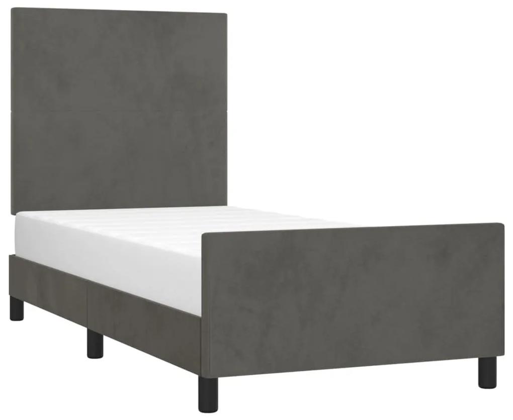 Cadru de pat cu tablie, gri inchis, 100x200 cm, catifea Morke gra, 100 x 200 cm, Design simplu