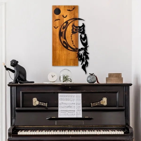 Decorațiune de perete 36x66 cm lemn/metal bufniță