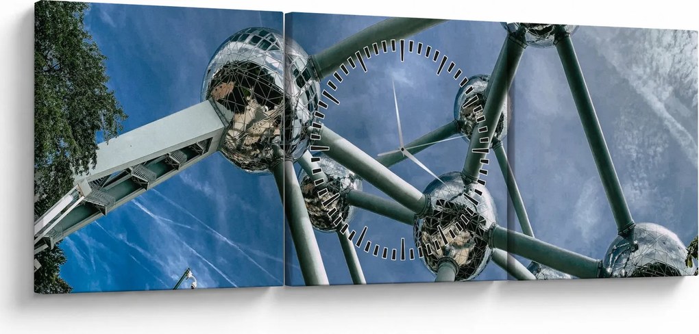 Tablou- atomium la Bruxelles (cu ceas) (90x30 cm)