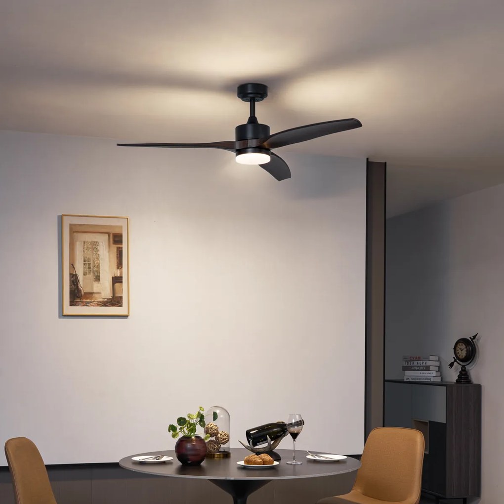 Ventilator de tavan Negru cu imprimeu lemn 132 cm Inclusiv LED reglabil cu telecomandă - Joly