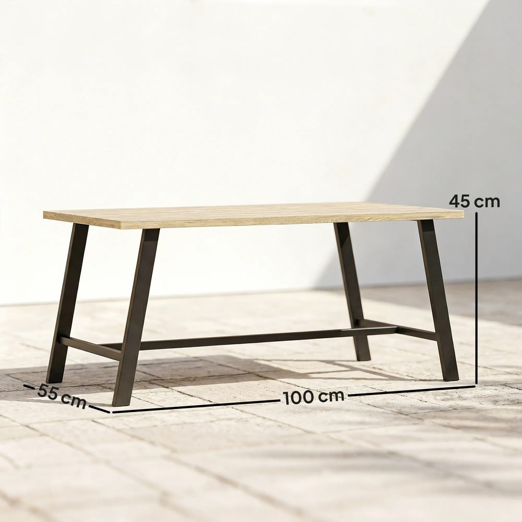 Outsunny Masă de cafea pentru exterior, masă laterală metalică dreptunghiulară cu blat cu aspect de lemn, 100 x 55 cm, Maro | Aosom Romania