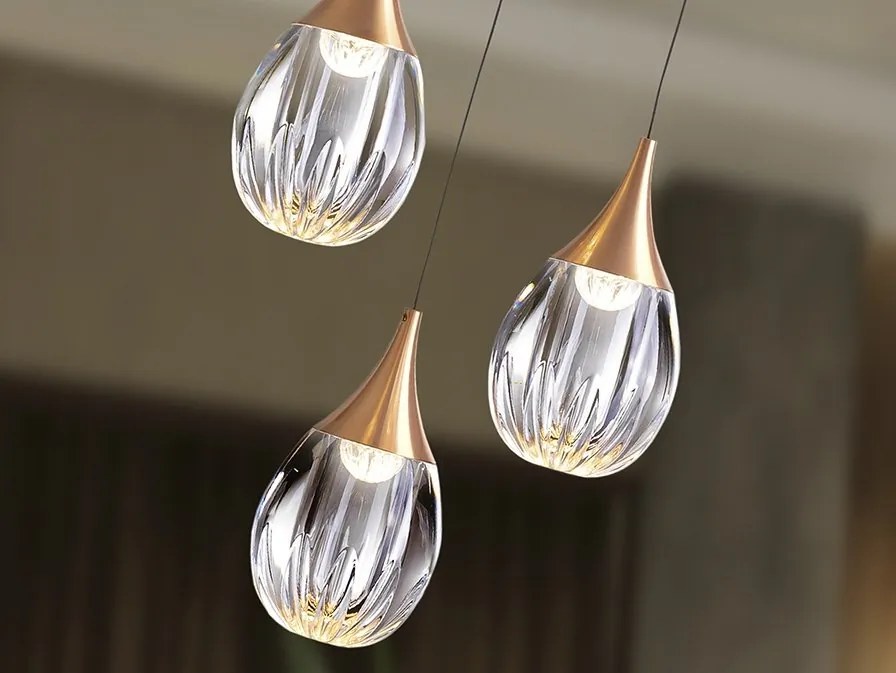 Lustra cu 3 pendule LED design modern Corina negru/ cupru