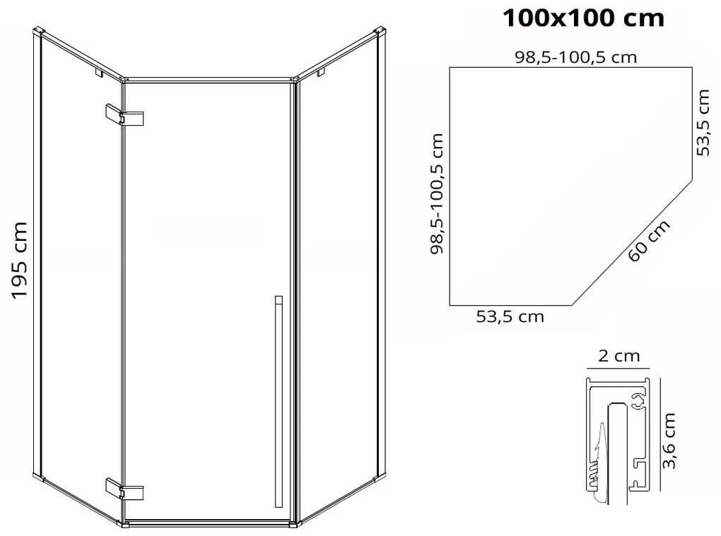 Cabina de dus Diamond negru mat 100x100 cm