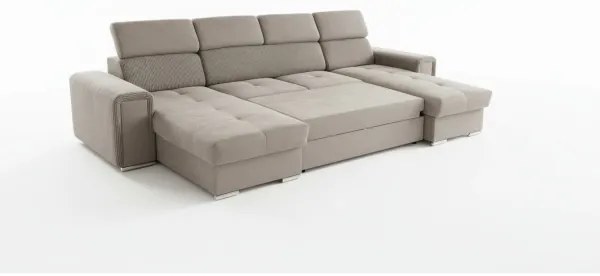 Colțar extensibil SALVADA, reversibil în formă de U, cu spațiu de depozitare, bej