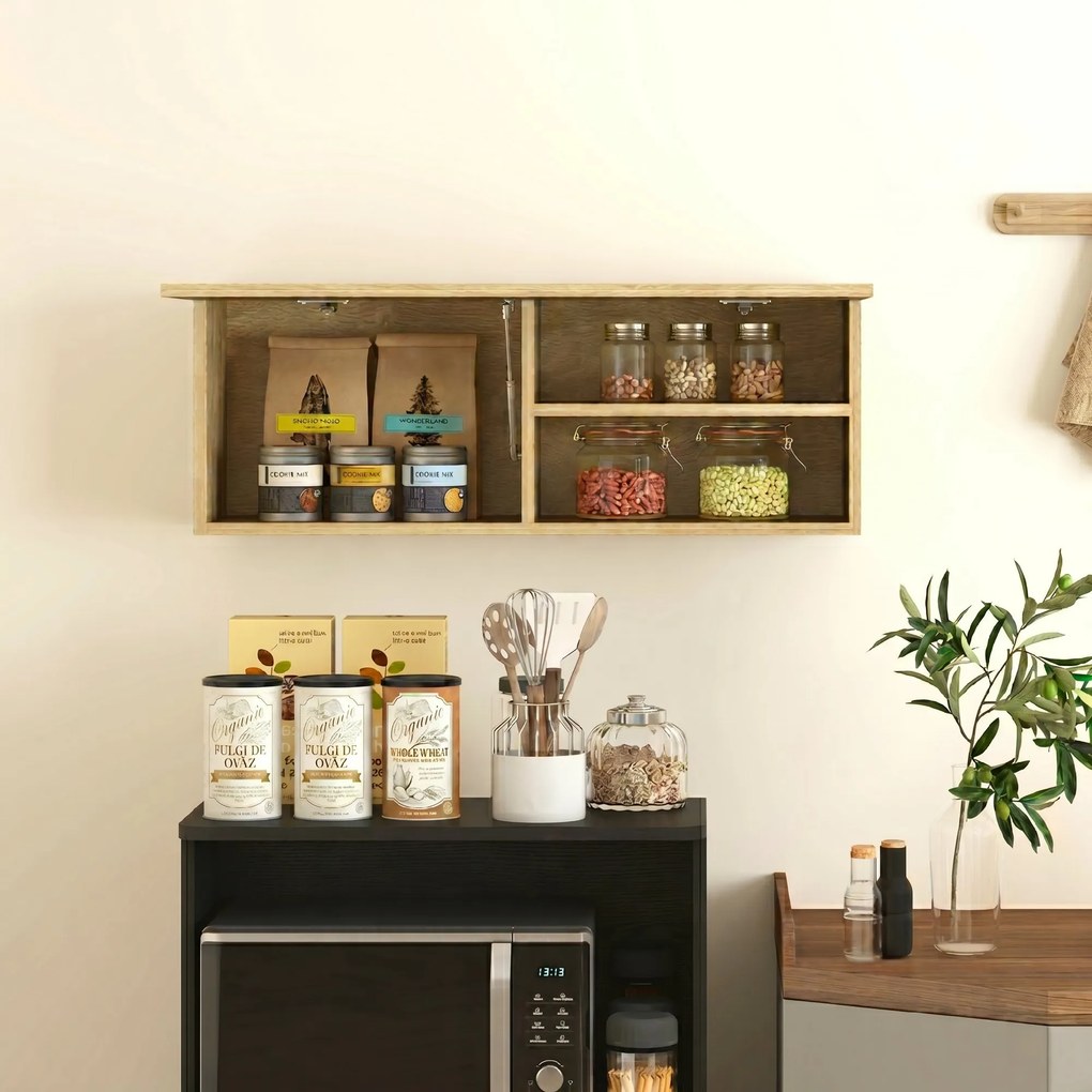 HOMCOM Dulap de Baie Suspendat cu Ușă Rabatabilă și Rafturi din Lemn, 80x25x30 cm, Natural | Aosom Romania