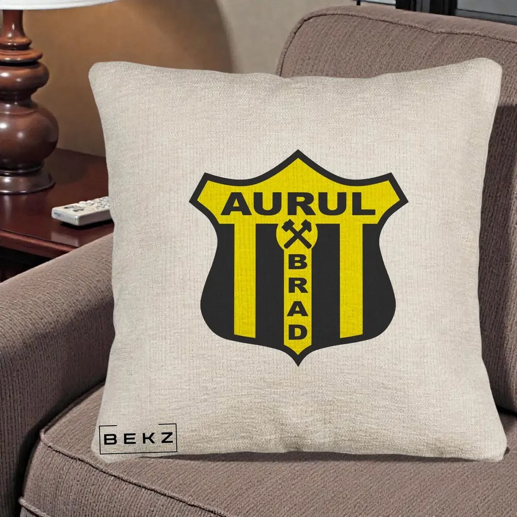 Perna Personalizata Aurul Brad Fotbal, 40x40 cm, Bej Canapea, Husa Detasabila, Perna Inclusa, BEKZ®