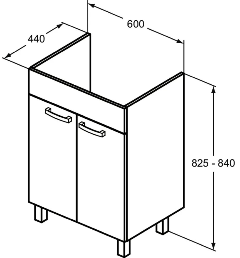 Dulap baie cu picioare Ideal Standard Tempo pentru lavoar, 60 cm, gri lucios Gri lucios, 600x440 mm