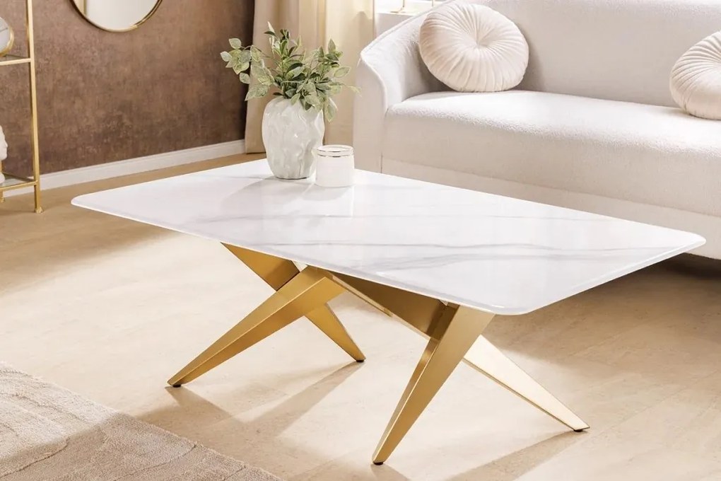 Masuta design modern, Metal, Auriu, Ceramica, Alb, ART LIVING 130cm, A-46204 VC