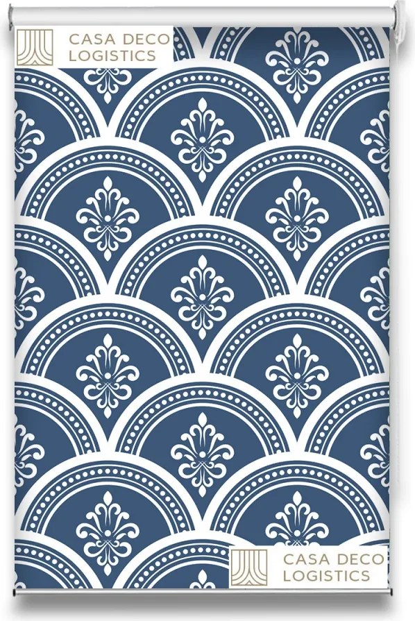 Roletă textilă Royal 5009 albastru cu model geometric ornamental