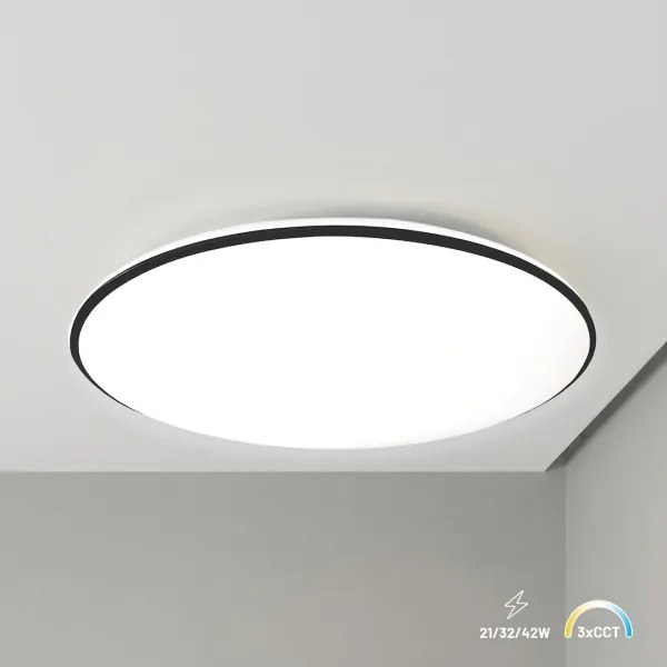 Plafonieră LED HUGO, 21/32/42W, 230V, 3000/4000/6500K, Ø 45 cm, IP54, negru