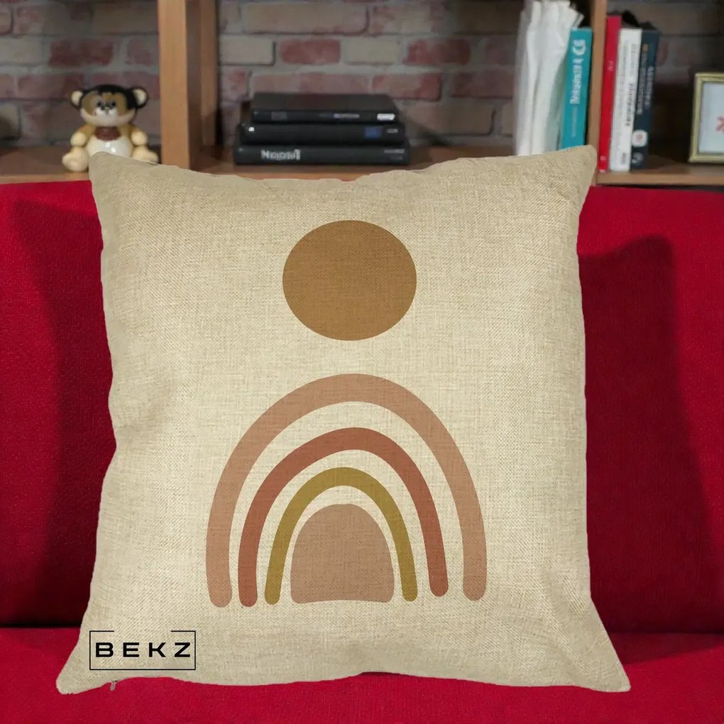 Perna Decorativa Boho Rainbow Sun, 40x40 cm, Crem, Husa Detasabila, Perna Inclusa, BEKZ®