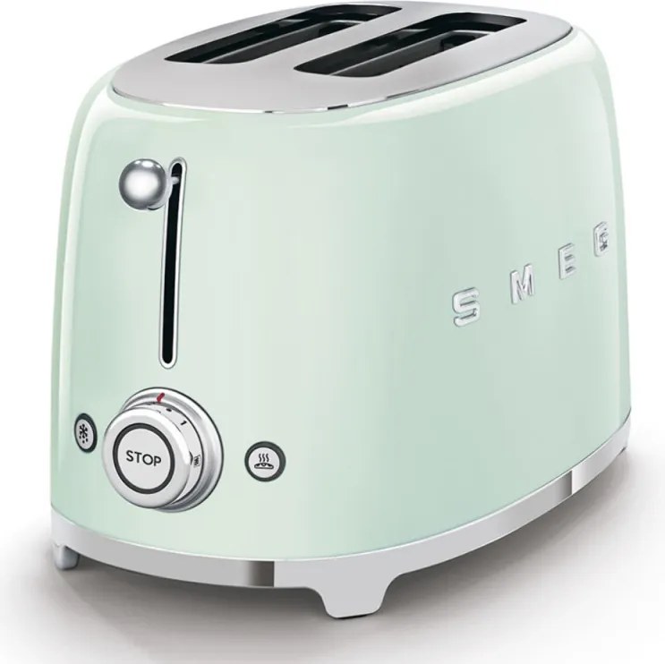 Prajitor de paine SMEG 50's Style TSF01PGEU, 950 W, 2 felii, 6 trepte, Tava pentru firimituri, Cablu integrat, Otel inoxidabil, Verde