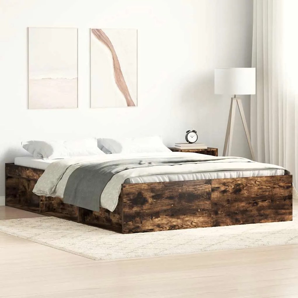vidaXL Cadru de pat, stejar fumuriu, 140x200 cm