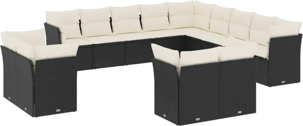 vidaXL Set mobilier de grădină cu perne, 13 piese, negru, poliratan