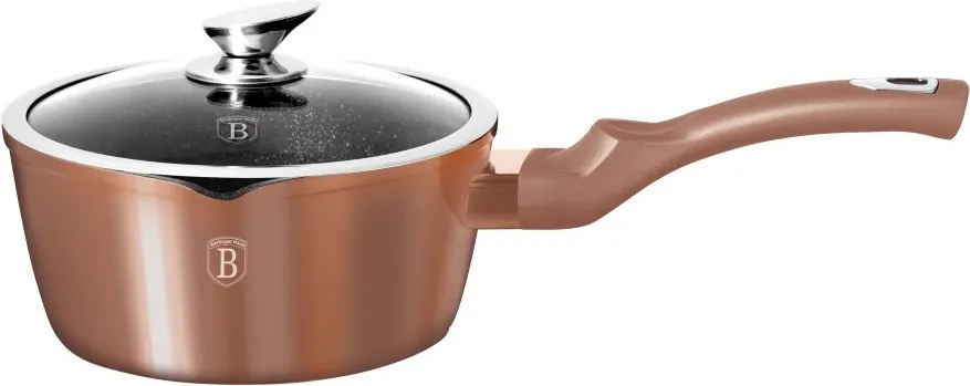 Oala marmorata cu capac 16 cm Rose Gold Metalic Line Berlinger Haus BH 1524N