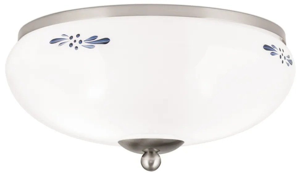 Plafoniera clasica Landhaus 28cm crom satin/ sticla opal decor albastru